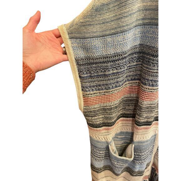 Liverpool Sleeveless Cardigan Sweater w/ Fringe Blue & Multi Color Medium, Large - Picture 10 of 12